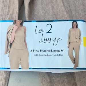 Live 2 Lounge 3-Piece Cable Knit Tank & Pant Set - Beige woman’s small